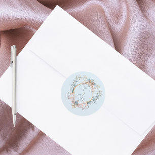 Sticker Rond Monogramme Régence Crest Bleu Élégant