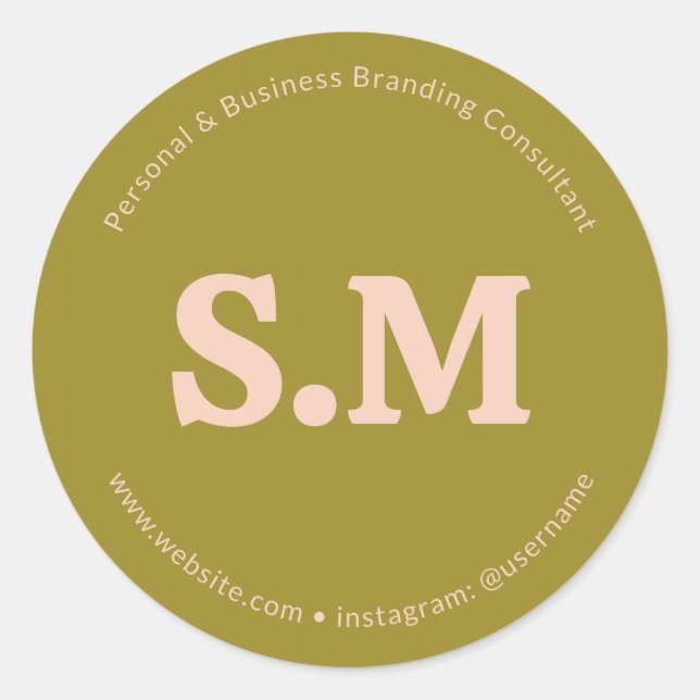 Sticker Rond Monogramme Rétro Entreprise Vert Rose Blush (Devant)