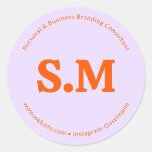 Sticker Rond Monogramme Rétro Entreprise Violet Orange