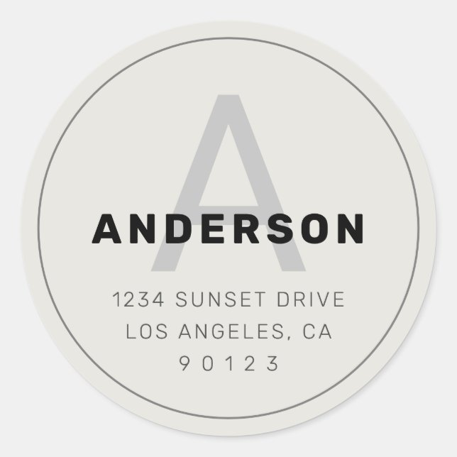 Sticker Rond Monogramme Rétro-Moderne  | Noir Gris & Blanc Cass (Devant)