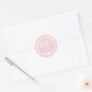 Sticker Rond Monogramme Rose Antique Simple Moderne