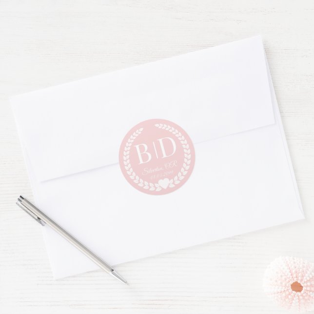 Sticker Rond Monogramme Rose Antique Simple Moderne (Enveloppe)