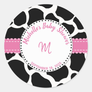 Sticker Rond Monogramme Rose Black Cow Nom d'impression