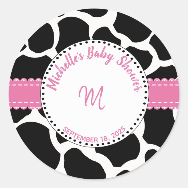 Sticker Rond Monogramme Rose Black Cow Nom d'impression (Devant)