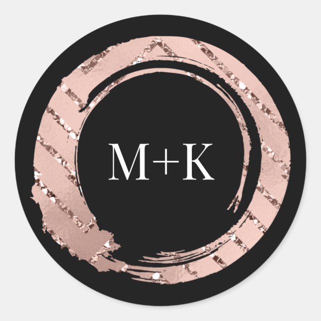 Sticker Rond Monogramme Rose cadre de broussailles Mariage nupt (Devant)