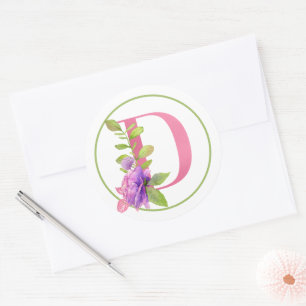 STICKER ROND MONOGRAMME ROSE D AUX FLEURS D'ÉTÉ