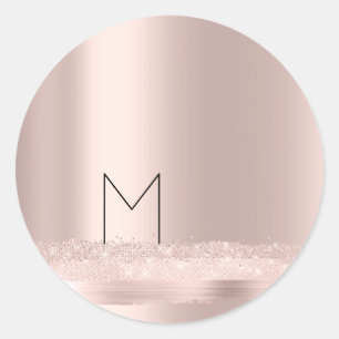 Sticker Rond Monogramme Rose d'étincelle Rougeur Initiales Nom 
