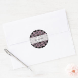 Sticker Rond Monogramme Rose Dusky Fronds Floral Dot Mandala