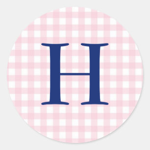 Sticker Rond Monogramme rose En vichy