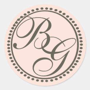 Sticker Rond monogramme rose et brun