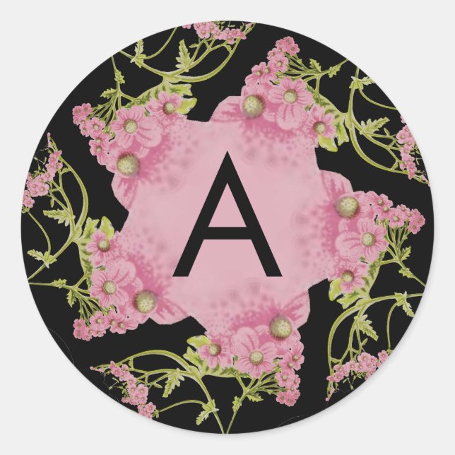 Sticker Rond Monogramme rose et noir d'Achille (Devant)