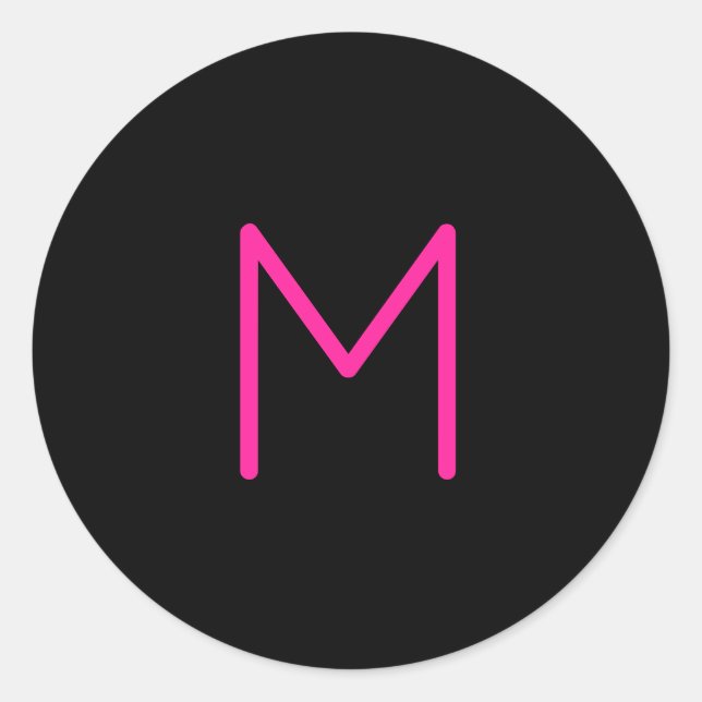 Sticker Rond Monogramme rose et noir moderne modifiable (Devant)