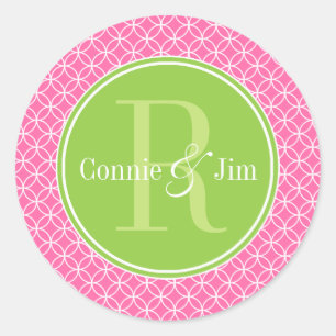 Sticker Rond Monogramme rose et vert de cercles