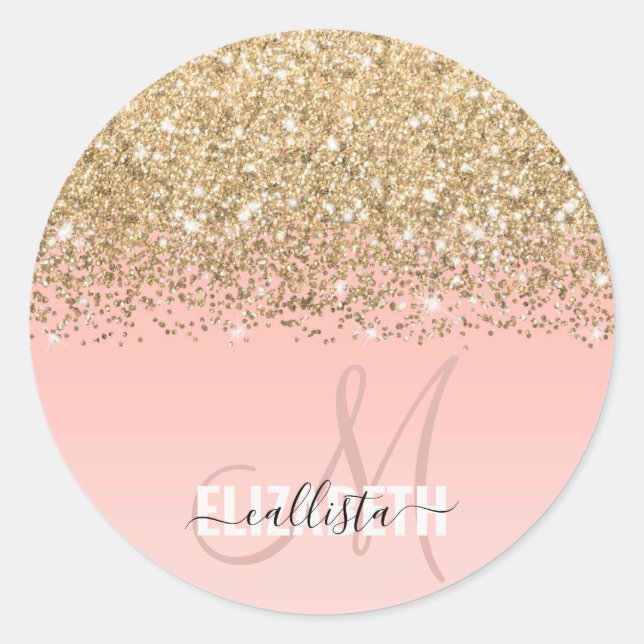 Sticker Rond Monogramme rose Fille Chic Gold Confetti (Devant)