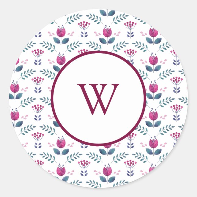 Sticker Rond Monogramme rose Floral aquarelle design (Devant)
