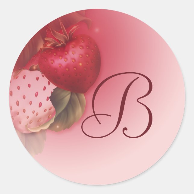 Sticker rond Monogrammé Rose fraise (Devant)