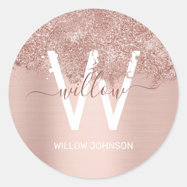 Sticker Rond Monogramme rose Gold Blush Rose Girl Parties scint (Devant)