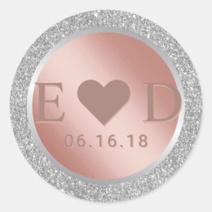 Sticker Rond Monogramme Rose Gold Modern Silver Parties scintil