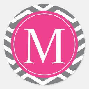Sticker Rond Monogramme rose gris Chevron