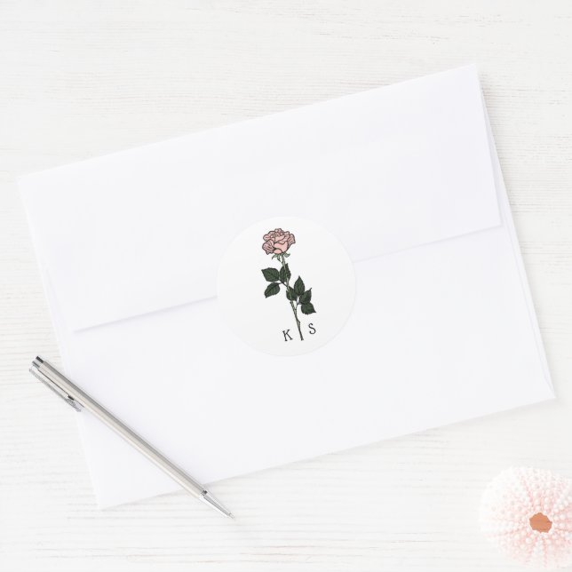 Sticker Rond Monogramme rose minimaliste Mariage (Enveloppe)
