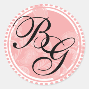 Sticker Rond monogramme rose Paisley