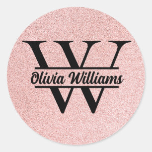 Sticker Rond Monogramme rose Parties scintillant or   Girly Mod