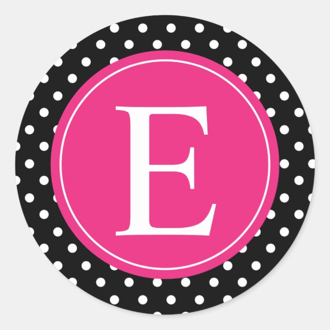 Sticker Rond Monogramme rose point noir (Devant)