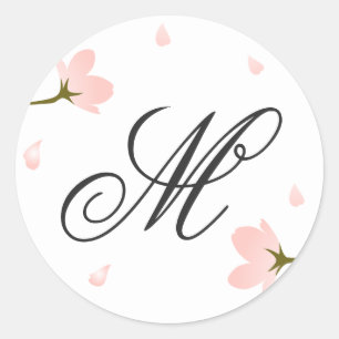 Sticker Rond Monogramme rose Sakura Cerry Blossements Personnal