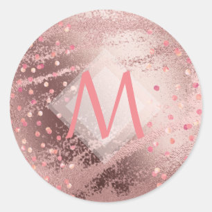 Sticker Rond Monogramme ROSEGOLD Métallurgie Foil Confetti Look