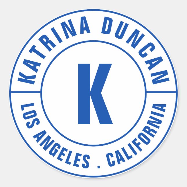 Sticker Rond Monogramme Royal bleu moderne Texte courbe (Devant)