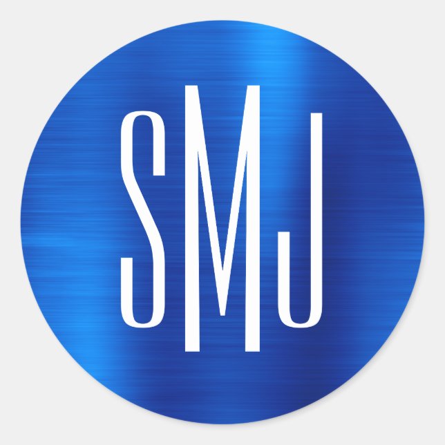 Sticker Rond Monogramme Royal Blue Foil à trois lettres (Devant)