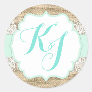 Sticker Rond Monogramme rustique de baby shower de Seafoam de