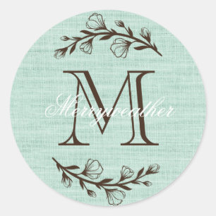 Sticker Rond Monogramme rustique élégant Floral Turquoise Burla