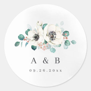 Sticker Rond monogramme rustique fleuri d'Eucalyptus anemone
