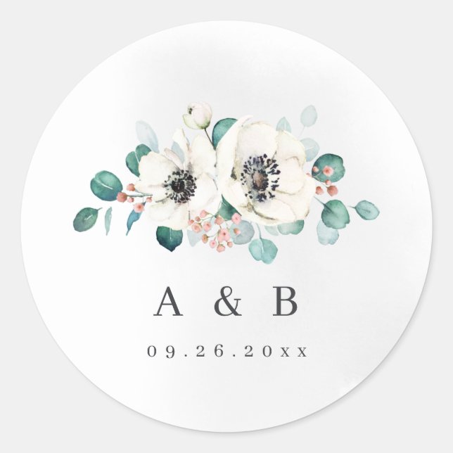 Sticker Rond monogramme rustique fleuri d'Eucalyptus anemone (Devant)