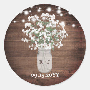 Sticker Rond Monogramme rustique Mason Jar Vase Mariage