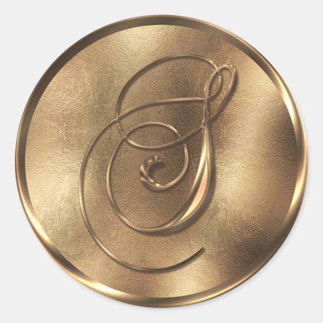 Sticker Rond Monogramme S Faire-part de mariage Bronze (Devant)