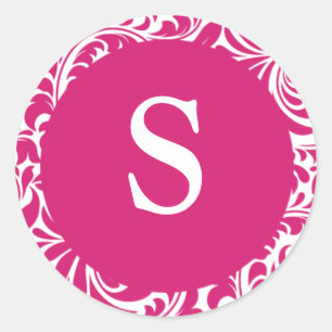 Sticker Rond Monogramme S Fuchsia Phoques Blancs Pour Mariage M
