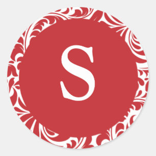 Sticker Rond Monogramme S Rouge Blanc Personnalisable Mariage M