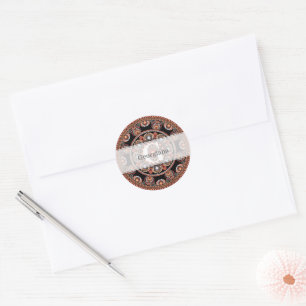 Sticker Rond Monogramme Safari Sunset Bohemian Dot Mandala