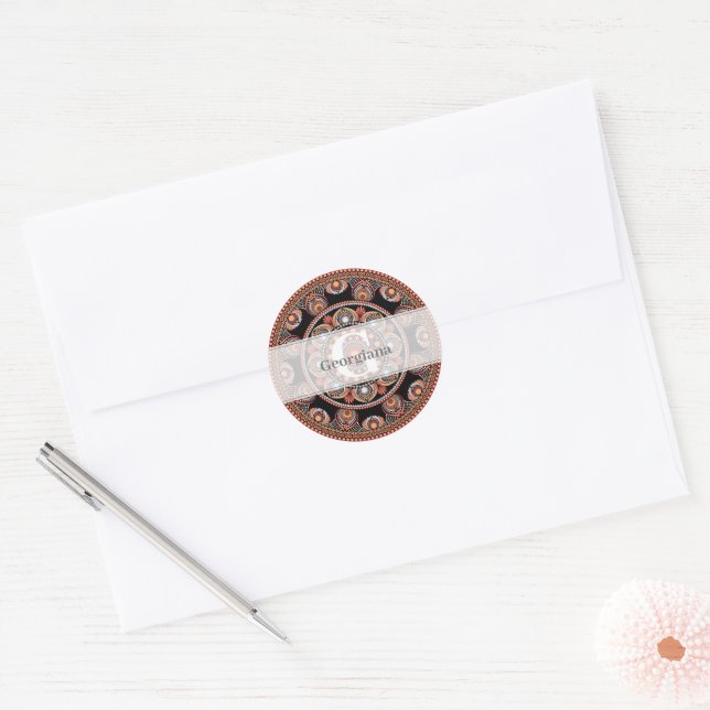 Sticker Rond Monogramme Safari Sunset Bohemian Dot Mandala (Enveloppe)