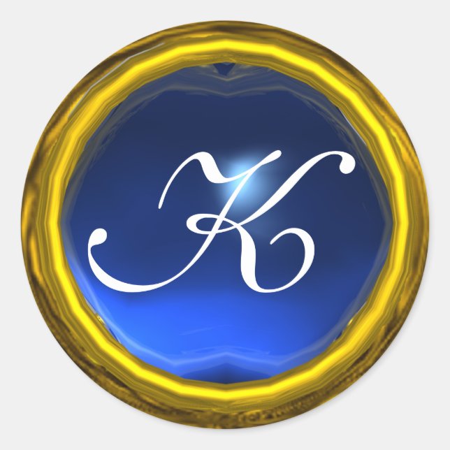 Sticker Rond MONOGRAMME SAPPHIRE MAGIQUE brillant jaune bleu (Devant)