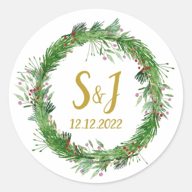 Sticker Rond Monogramme | Sceau d'enveloppe Mariage de verdure  (Devant)