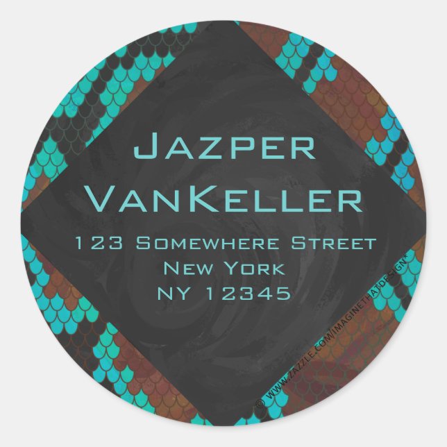 Sticker Rond Monogramme serpent impression Brown et Turquoise (Devant)