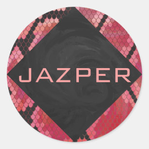 Sticker Rond Monogramme serpent noir et rouge imprimé