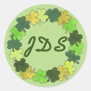 Sticker Rond Monogramme Shamrock de la Saint-Patrick