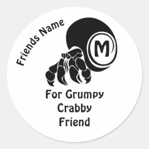 Sticker Rond Monogramme silhouette de crabe à hermite grumeux