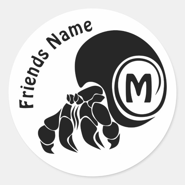 Sticker Rond Monogramme silhouette de crabe à hermite grumeux (Devant)