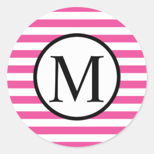 Sticker Rond Monogramme simple avec bande horizontale rose