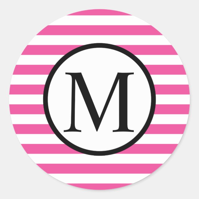 Sticker Rond Monogramme simple avec bande horizontale rose (Devant)
